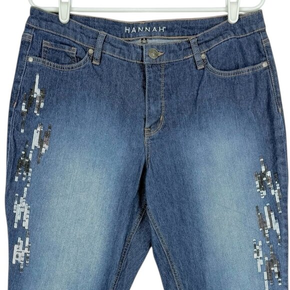 Hannah Women's Embellished Sequins Mid Rise Stretch Skinny Blue Jeans Size 12 - Picture 4 of 11